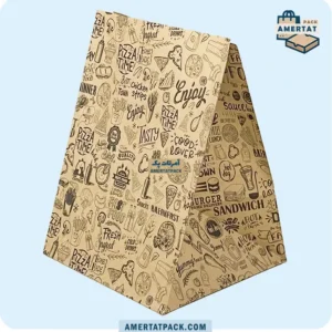 پاکت کرافت چاپی پیتزا خانواده بلند آمرتات پک از زاویه‌ای دیگر، نمایش ابعاد 35x34x39 سانتی‌متری