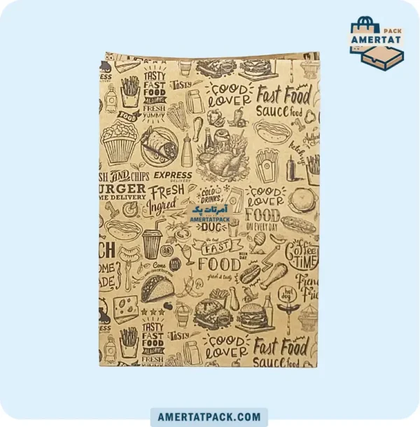 پاکت کرافت چاپی سوخاری کوچک آمرتات پک از زاویه‌ای دیگر، نمایش ابعاد 25x14x35 سانتی‌متری