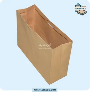 پاکت کرافت خام با جای بند آمرتات پک در حالت باز، نمایش فضای داخلی جادار برای انواع محصولات