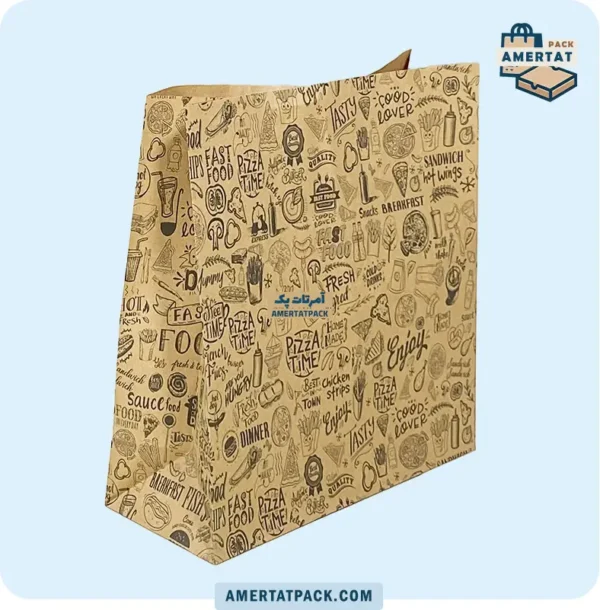پاکت کرافت چاپی ساندویچ آمرتات پک از زاویه‌ای دیگر، نمایش ابعاد 34x14x40 سانتی‌متری