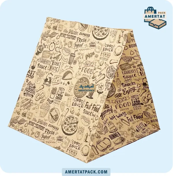 پاکت کرافت چاپی پیتزا تک نفره آمرتات پک از زاویه پشتی، نمایش ابعاد 25x24x36 سانتی‌متری